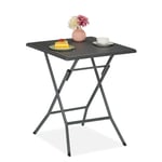 Relaxdays - Table de jardin pliante, hlp : 73x62x62 cm, aspect rotin, en plastique et acier, pour balcon, terrasse, grise