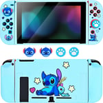 Coque De Protection Pour Switch,Ultra Mince Dockable Coque Switch Tpu Souple Mignonmonstre Alien Protecteur Cover Avec 2pcs Soft Joycon Cover Et 4pcs Capuchons De Poignée De Pouce,Bleu1