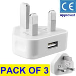 UK 3 Pin Mains Wall USB Charging Plug Wall Charger Adapter for iPhone Samsung