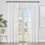 Topfinel Rideau Voilage Blanc Fenetre de Salon Moderne Galon Fronceur pour Rail 2 Panneaux Rideaux Voilages Intérieurs Passe Tringle Rideau Voile Transparent Décoratif Chambre Enfant, 140 x 220 CM