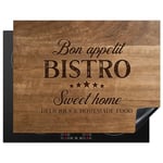 KitchenYeah© Protege Plaque Induction 77x59 cm Deco Cuisine Accessoires Pratique Protection De Vitroceramique Citation - Bistro - Bon appétit - Sweet home - Texture du bois - 77x59 cm