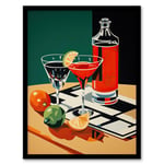 That Friday Feeling Negroni Aperitif Drinks Red Orange Green Graphic Design Painting Art Print Framed Poster Wall Decor