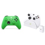 Xbox Manette sans Fil - Velocity Green Series X, Series S, One, Windows 10 & 11, Android et iOS+Venom Station de chargement avec batterie rechargeable - Blanc