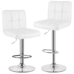 Bigzzia - Lot de 2 Tabouret de bar - Rattantree Chaise de Bar - Rotatif sur 360° - Hauteur Réglable 20cm - avec Dossier et Repose-pieds - Blanc