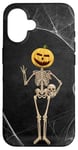 iPhone 16 Spooky Halloween Skeleton Jack-O-Lantern Pumpkin Head Skull Case