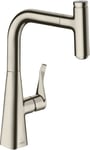 hansgrohe Metris Select M71 Mitigeur de cuisine 240, avec douchette extractible 1 jet, sBox, aspect acier inox, 73802800