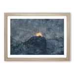 Big Box Art Moon Behind The Mountains in Canada Painting Framed Wall Art Picture Print Ready to Hang, Oak A2 (62 x 45 cm)