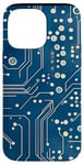 Coque pour iPhone 14 Pro Max Carte mère bleue vintage à pois avec circuit amusant