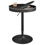 VASAGLE EKHO Collection - Table de Bar Réglable en Hauteur, Petite Table avec Rangement, PU avec Coutures, Style Moderne Mi-siècle, Bar, Cuisine, Salon, Noir Boisé et Noir d'encre