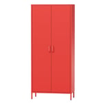 Jan Nowak Armoire Chambre Adulte Enfant en Métal 2 Portes - Flavio | Etagères, Tringles à Vêtements | Armoire de Rangement Chambre, Armoire Penderie | 80 x 185 x 45 cm | Rouge