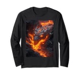 Molten Fire Dragon Emerging from Fiery Lava Depths Long Sleeve T-Shirt