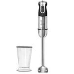 Cecotec Mixeur à main Powerful Titanium 1000 1000 W, pied extra long, 4 feuilles avec revêtement en titane, 21 niveaux et turbo, avec verre de 500 ml avec couvercle, sans BPA, acier/noir 04061