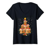 Womens Scottish Highland Cow Christmas Tree Funny Cow Lover Xmas V-Neck T-Shirt