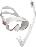 CRESSI F-Dual + Supernova Dry Combo - Unisex Diving Mask F-Dual rimless and Dry Snorkel for Snorkelling and Scuba Diving, Colour White Pink/Clear White, One Size