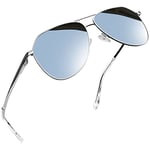 Joopin Lunettes de Soleil Homme Polarisées Militaire Lunette Été Monture Métallique Classique Miroir Argenté