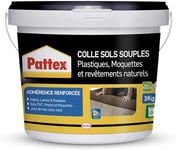 PATTEX Colle sols souples plastiques, moquettes et revêtements naturels - adhérence renforcée, formule sans solvant - Seau 3 kg