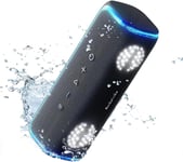 Enceinte Portable Bluetooth Puissante (30W) Sans Fil,Étanche ,Basses Profondes,25H d'autonomie,Lumières LED,Cyan