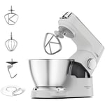 Kenwood Titanium Chef Baker KVC65.001WH, Robot Patissier Avec Balance Intégrée, Incl. Ensemble Pâtisserie 3 Pièces, Spatule & Protection Éclaboussures, 1200W, Blanc