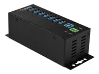 Startech.Com Usb 3.0-Hubb Med 7 Portar Och Nätadapter - Industriell Usb-A-Hubb I Metall Med Esd- Och 350 W Överspänningsskydd - Monterbar På Din-Skena/Vägg/Skrivbord - Höghastighets Usb 3.1 Gen 1 5 Gbps-Hubb - Hubb - 7 X Usb 3.2 Gen 1 - Din-Skenmont