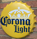 Corona Light Bottle Cap Shaped Large Metal Sign 16" diameter