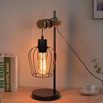 ZMH Lampe de table, de chevet, rétro, à1 ampoule, vintage au design industriel, en métal et bois, noire, culot : E27, avec un interrupteur, ampoule non incluse, 50 cm