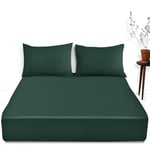 Extra Deep Fitted Single Bed Sheet- Polycotton Plain Dyed Hotel Quality Bedding- 16"/40 cm Fitted Sheet- Dark Green