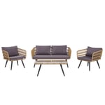 Salon de Jardin Banquette Table Basse et 2 Fauteuils en Rotin Beige avec Coussi