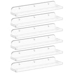 Lifewit Lot de 6 Etagere Murale en Plastique, 38 cm Support Vinyle Enfant pour Livres/Disque Vinyle/Photo/Décoratif, Rangement et Organisation dans la Chambre/Salon/Salle de Bain/Cuisine, Transparent