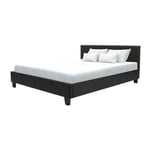 Kansas Lit adulte 140x190 cm - Simili noir - Sommier inclus