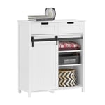 SoBuy Meuble Chaussures, Meuble Entrée, Commode Armoire de Rangement pour Entrée, Salon, Cuisine, Meuble de Rangement avec 2 Tiroirs et 1 Porte de Grange Coulissantes, 80x 35 x 93 cm Blanc FSB74-K-W