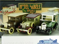 FORD MORRIS PACKARD MODEL TRUCK LORRY VAN HOTEL LABELS 1930'S GIFT SET 1:64 K8