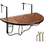Table de balcon en demi lune rabattable marron terracotta mosaïque 76 cm - Marron