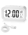 MOXTOYU Rechargeable Alarm Clock, Digital Alarm Clock Mains Powered Bedside with