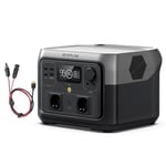 Station électrique portable ECOFLOW RIVER 2 MAX avec câble solaire, batterie LiFeP04, 512 Wh charge rapide en 1 heure, sortie 1000 W avec X-boost, générateur solaire pour extérieur, camping-cars