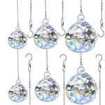 6 pièces Boule de Prisme de Cristal avec chaîne en métal, 30-40-50mm K9 Suspendus Boules de Prisme à facettes fenêtre Arc-en-Ciel Suncatcher décoration