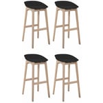 Mob-in - Lot de 4 tabourets d'ilot et bar 65 cm en chêne et assise noire