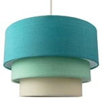 Contemporary Triple Tier Teal Duck Egg & Cream Linen Fabric Pendant Light Shade