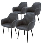 Lot de 4 chaises salle à manger embourrée anthracite avec accoudoirs en simili