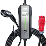 VDL POWER Chargeur Voiture Electrique, 11KW Chargeur EV Type 2, Courant Réglable 16A|13A|10A|8A|6A, Câble de Recharge Portable avec CEE 3-phasé Prise, Écran LCD, Compatible avec la IEC 62196-2,5M,IP65