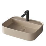 EMKE Lavabo à Poser Rectangulaire – Lavabo pour Salle de Bain et WC Invités – 50 × 40 × 11 cm, Lavabo en Céramique, Beige Mat