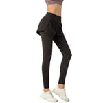 PN-Braes Pantalon de course 2 en 1 pour femme - Pantalon de yoga - Séchage rapide - Taille haute - Sans coutures - Élastique - Legging de sport - Taille XL - Couleur : noir