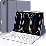 Coque Clavier Pour Ipad Pro 11'' (M4) 2024, Azerty Français Clavier - Étui Ipad Pro 11 Pouces Avec Fente Pour Stylo, Clavier Détachable Sans Fil Bluetooth, Lavande