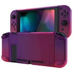 eXtremeRate PlayVital Back Cover for Nintendo Switch Console, Handheld Controller Protector Hard Shell for Joycon, Dockable Protective Case with Button Caps Sticker - Clear Atomic Purple Rose Red