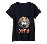 Womens Sigma Meme Shirts Ironic Meme Shirt Wolf Sigma Shirt Vintage V-Neck T-Shirt