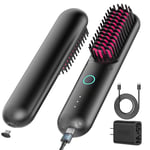 TYMO Porta Pro - Cordless Hair Straightener Brush, UK Fast Charge Plug, Portable Straightening Brush for Travel, Mini Ionic Hair Brush Straightener for Women, Corded & Cordless Dual Purpose (Black)