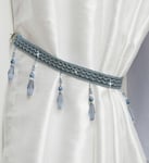 Blue Metallic Crystal Beaded Tie Back Holdback Voile Tie Back Sold As Singles