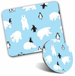 Mouse Mat & Coaster Set - Blue Polar Bear Penguin Winter Ice  #44385