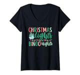 Womens Christmas Lights Bingo Nights Xmas Tree Vintage Matching V-Neck T-Shirt