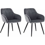 Woltu - Lot de 2 Chaises de salle à manger avec accoudoirs Chaise de cuisine, Chaise de salon en Velours, Pieds en métal, Gris Foncé