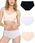 Culotte Invisible Femme Slip sans Couture Lot Soie Chair sous-vêtements Microfibre Shorties Stretch Bikini Panty Vague Noir/Beige/Blanc L